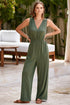 Deep V Pleated Crisscross Wide Leg Backless Jumpsuit