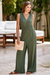 Deep V Pleated Crisscross Wide Leg Backless Jumpsuit