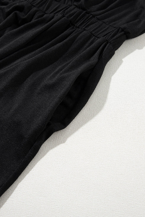 Deep V Pleated Crisscross Wide Leg Backless Jumpsuit