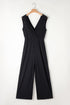 Deep V Pleated Crisscross Wide Leg Backless Jumpsuit