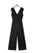 Deep V Pleated Crisscross Wide Leg Backless Jumpsuit