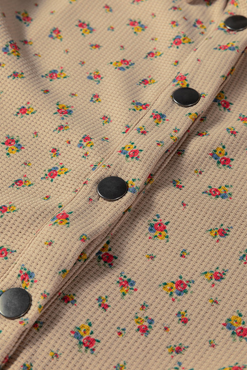 Bohemian Floral Plaid Patchwork Distressed Waffle Knit Shacket