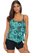Abstract Print Tiered Layered Handkerchief Hem Tankini Top