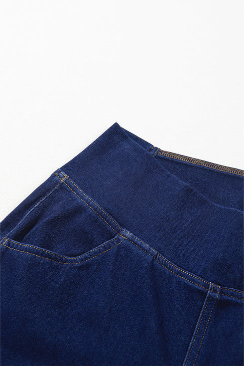 High Stretch Crossed Waist Flare Knit Denim Jeans