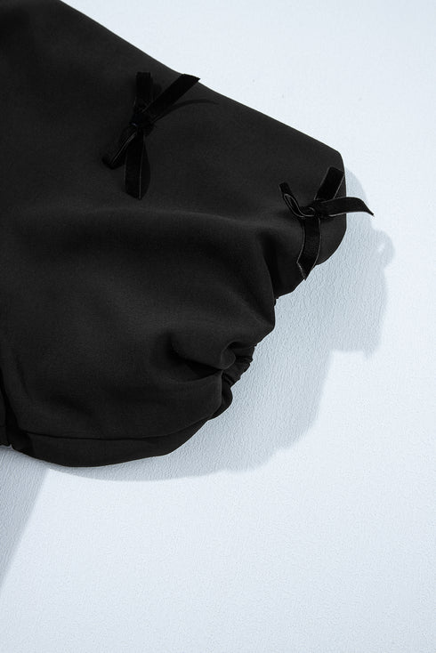 Delicate Bow Tie Accent Voluminous Puff Sleeve Blouse