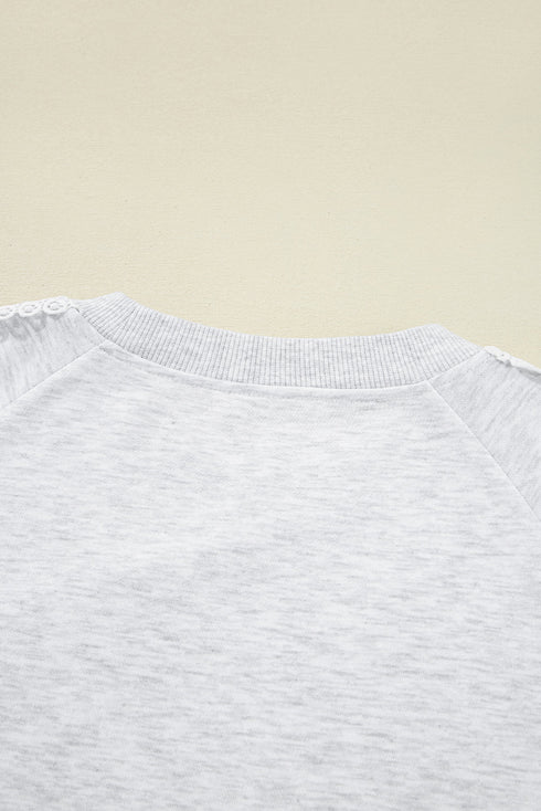 Delicate Lace Trim Raglan Sleeve Crewneck Pullover Sweatshirt Top