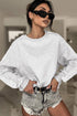Delicate Lace Trim Raglan Sleeve Crewneck Pullover Sweatshirt Top