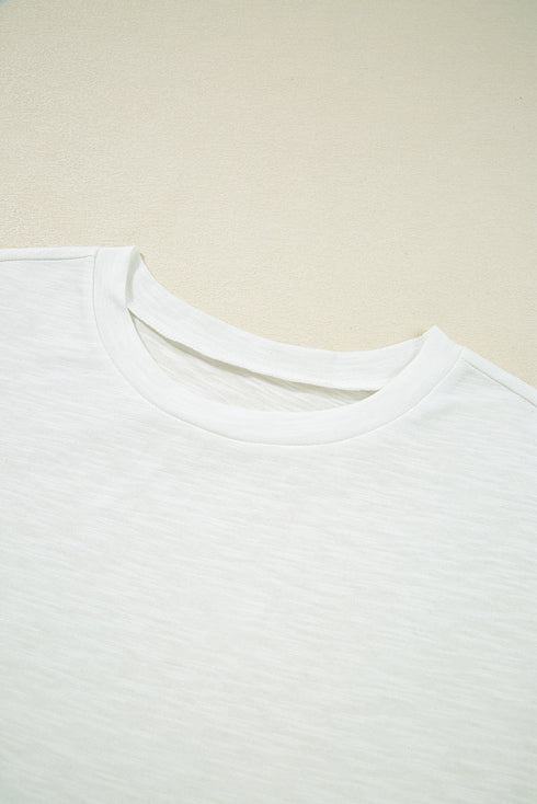 Delicate Trim Lace Cap Sleeve Round Neck Slub Tee