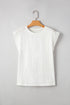 Delicate Trim Lace Cap Sleeve Round Neck Slub Tee