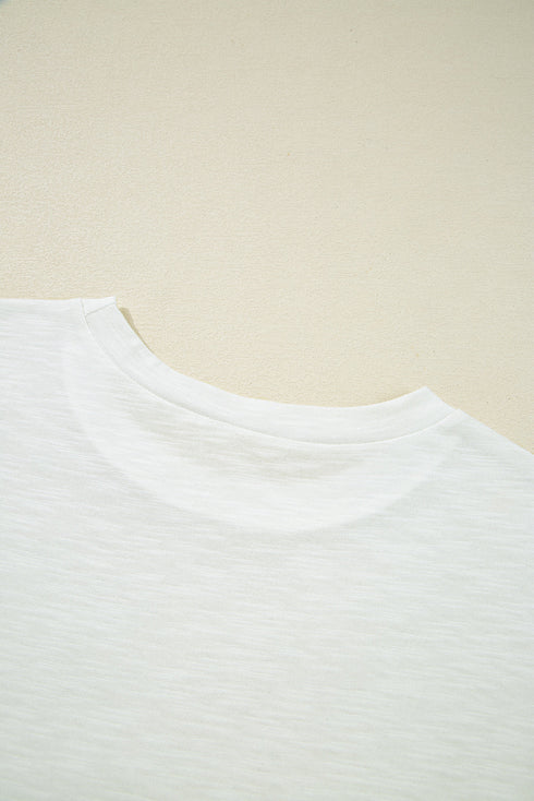 Delicate Trim Lace Cap Sleeve Round Neck Slub Tee