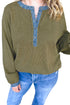 Denim Accent V Neck Long Sleeve Oversized Top