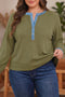 Denim Accent V Neck Long Sleeve Oversized Top