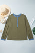 Denim Accent V Neck Long Sleeve Oversized Top