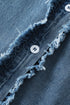 Denim Button Front Frayed Ruffle Flutter Sleeve Top