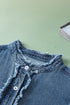 Denim Button Front Frayed Ruffle Flutter Sleeve Top