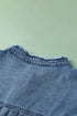 Denim Button Front Frayed Ruffle Flutter Sleeve Top