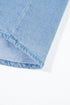 Denim Button Front Frayed Ruffle Flutter Sleeve Top