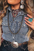 Denim Button Front Pocket Sleeveless Cowboy Vest