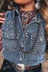 Denim Button Front Pocket Sleeveless Cowboy Vest