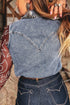 Denim Button Front Pocket Sleeveless Cowboy Vest