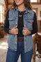 Denim Button Front Pocket Sleeveless Cowboy Vest