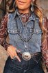 Denim Button Front Pocket Sleeveless Cowboy Vest
