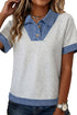 Denim Collar Cuffed Short Sleeve Polished Top