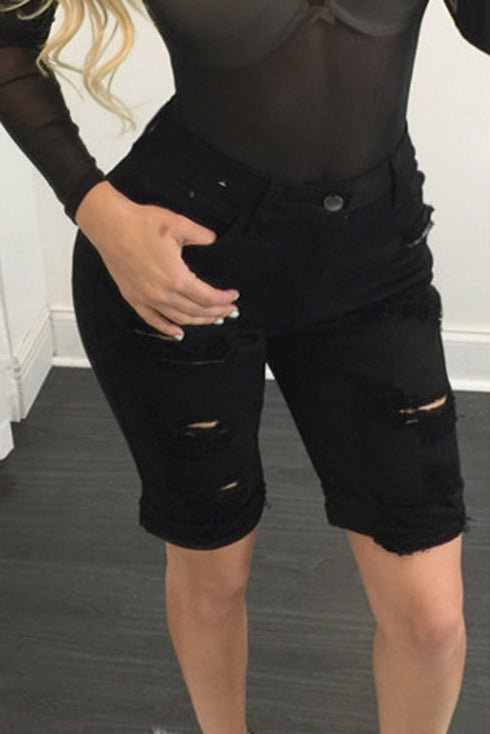 Denim Destroyed Bermuda Shorts