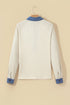 Denim Detail Ribbed Button Collar Long Sleeve Top