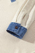Denim Detail Ribbed Button Collar Long Sleeve Top