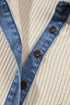 Denim Detail Ribbed Button Collar Long Sleeve Top