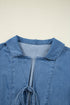 Denim Lapel Neck Balloon Sleeve Tie Waist Peplum Blouse
