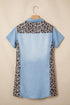 Denim Leopard Patchwork Western Shirt Collar T Shirt Dress