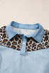 Denim Leopard Patchwork Western Shirt Collar T Shirt Dress