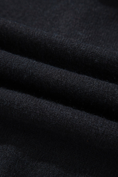 Denim Patchwork Collar Cuffed Mixed Texture Knit Sweater