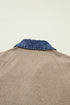 Denim Patchwork Ribbed Knit Button Polo Long Sleeve Top