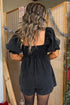 Denim Square Neck Smocked Puff Sleeve Flared Romper