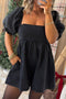 Denim Square Neck Smocked Puff Sleeve Flared Romper