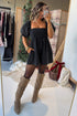 Denim Square Neck Smocked Puff Sleeve Flared Romper