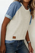 Denim Style Panel Block Patchwork Round Neck Tee