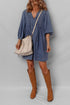 Denim Tied V Neck Pleated Three Quarter Sleeve Mini Dress