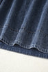 Denim Tied V Neck Pleated Three Quarter Sleeve Mini Dress