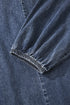 Denim Tied V Neck Pleated Three Quarter Sleeve Mini Dress