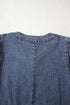 Denim Tied V Neck Pleated Three Quarter Sleeve Mini Dress