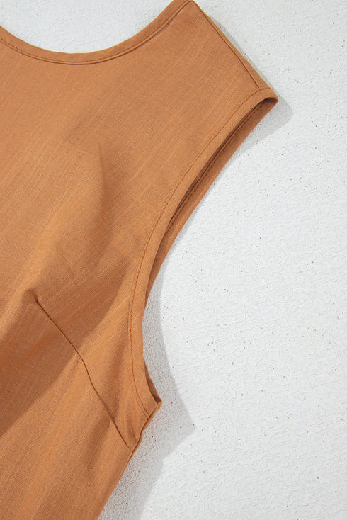 Desert Gold Bowknot V Cut Backless Cotton Tank Top