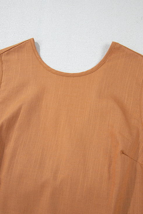 Desert Gold Bowknot V Cut Backless Cotton Tank Top