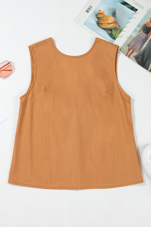 Desert Gold Bowknot V Cut Backless Cotton Tank Top