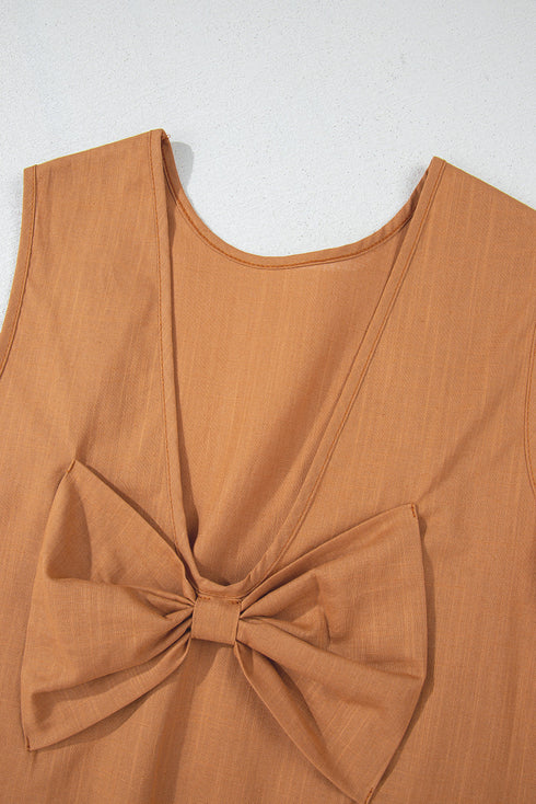 Desert Gold Bowknot V Cut Backless Cotton Tank Top