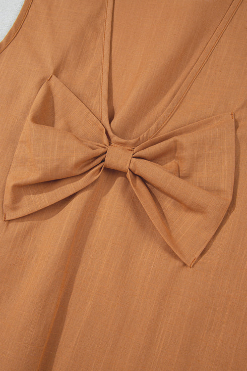 Desert Gold Bowknot V Cut Backless Cotton Tank Top
