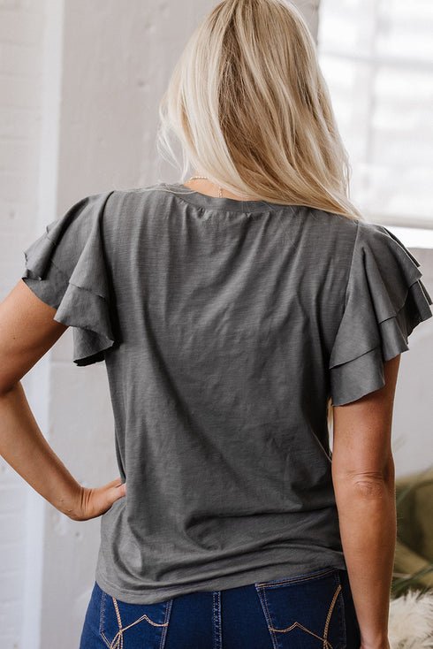 Desert Jewel Squash Blossom Sequin Ruffle Sleeve Western Tee